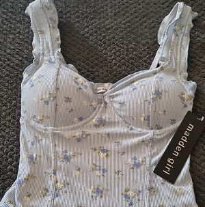 Madden Girl : Ladies Light Blue Floral Ribbed Tank Top. Size Small. Nwts $10